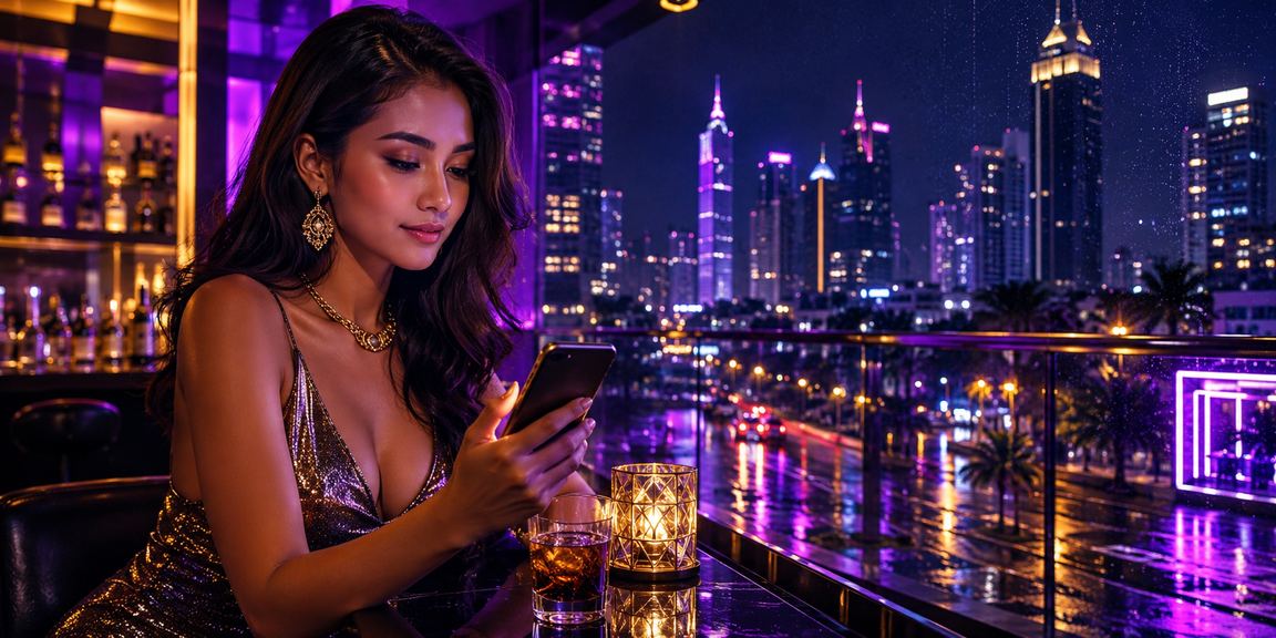 Suasana neon kasino Vietnam yang glamor dengan nuansa VIP malam hari