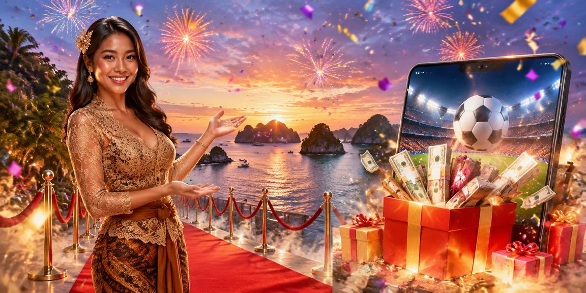 Pengguna memainkan casino mobile di festival malam penuh cahaya